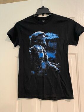 Gildan Black Short Sleeve Tee with Blue Sci‑Fi Patrol Graphic